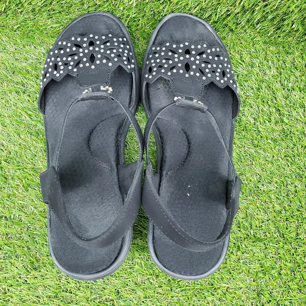 Skechers Rumblers Queen B SIZE 9.5 Women's Memory Foam Wedge Sandals Black